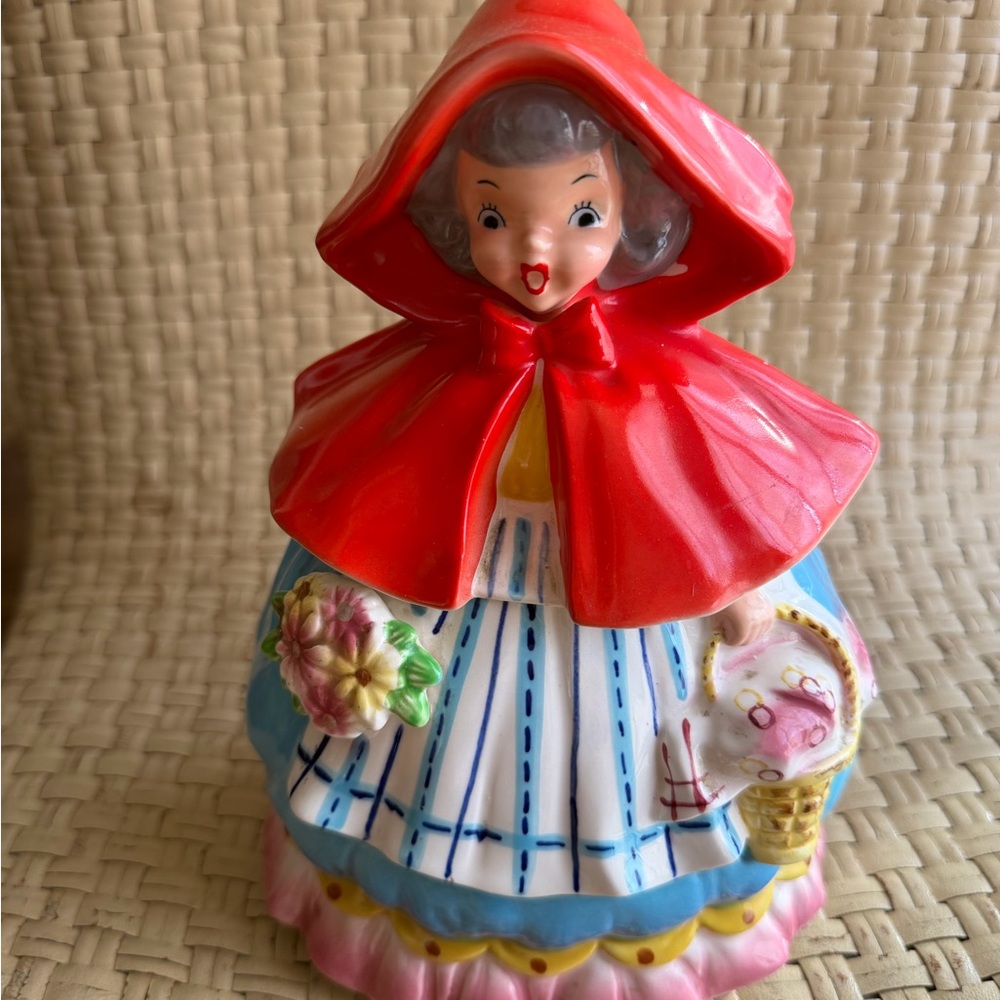 Vintage Red Riding Hood Cookie Jar Napco  in Bright Red and Pastels K2292
